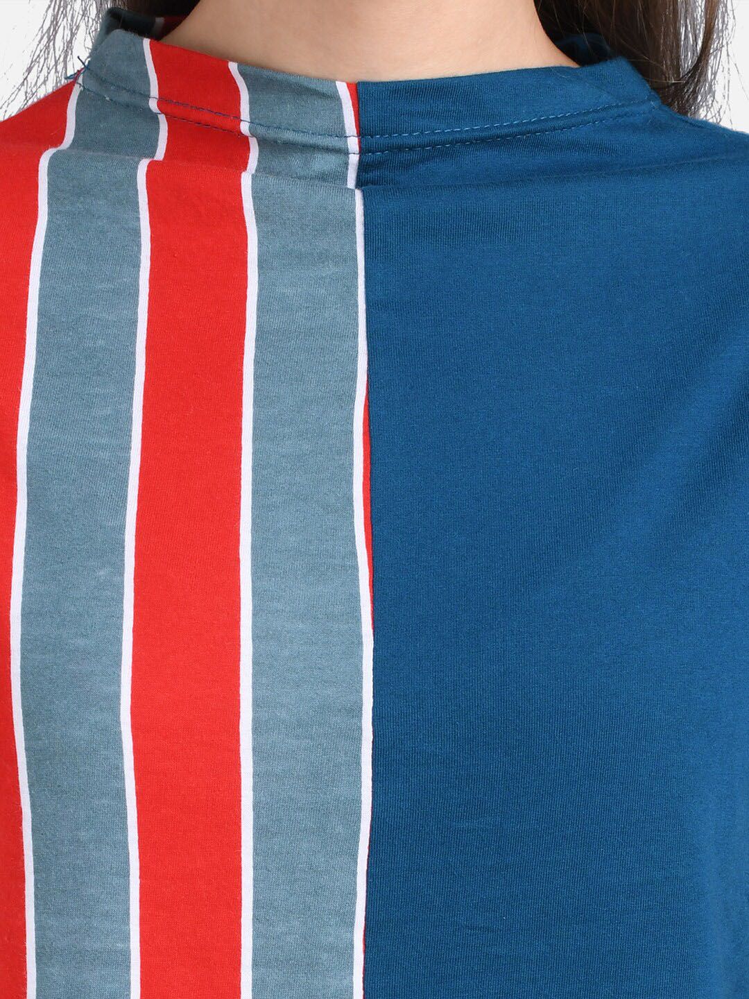 Kotty Women Red & Blue Striped Pure Cotton Top