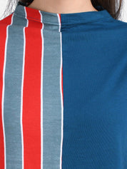 Kotty Women Red & Blue Striped Pure Cotton Top