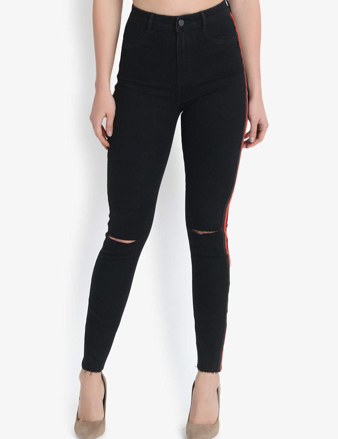 Kotty Women Black Skinny Fit High-Rise Slash Knee Jeans