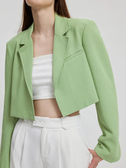 Kotty Green Crop Notched Lapel Collar Regular Fit Blazer