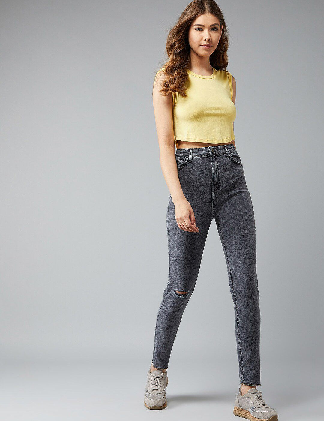 Kotty Women Grey Skinny Fit High-Rise Clean Look Jeans