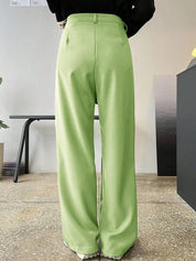 KOTTY BIZwear Women Green Relaxed Straight Leg Straight Fit High-Rise Easy Wash Pleated Trousers