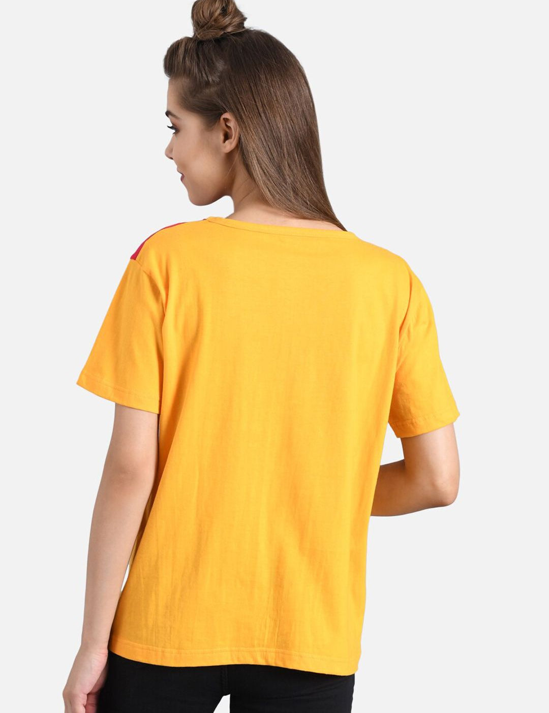 Kotty Women Yellow Colourblocked Round Neck T-shirt