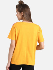 Kotty Women Yellow Colourblocked Round Neck T-shirt