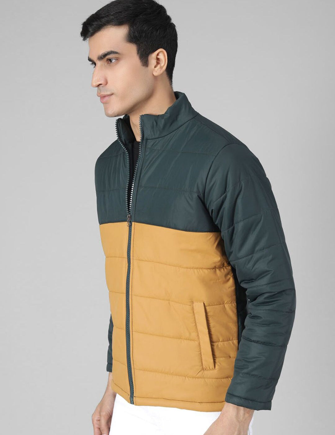 Kotty Men Yellow & Green Colourblocked Puffer Jacket