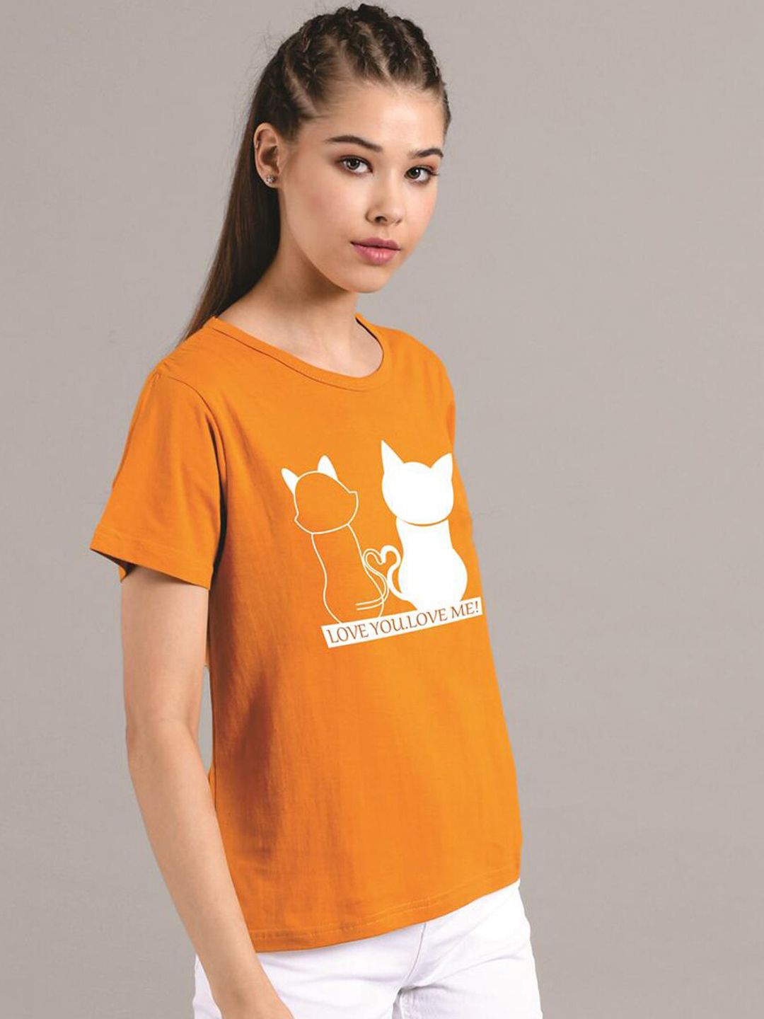 Kotty Women Mustard Printed Round Neck T-shirt