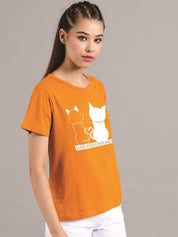 Kotty Women Mustard Printed Round Neck T-shirt