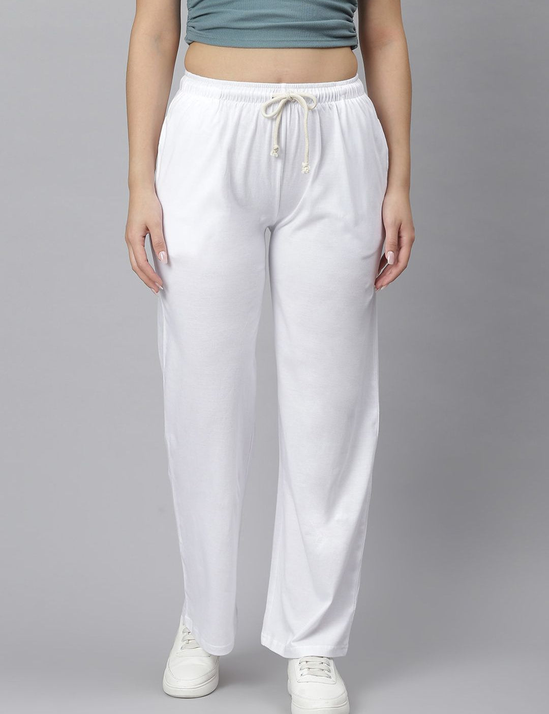 Kotty Women White Solid Straight-Fit Track Pants