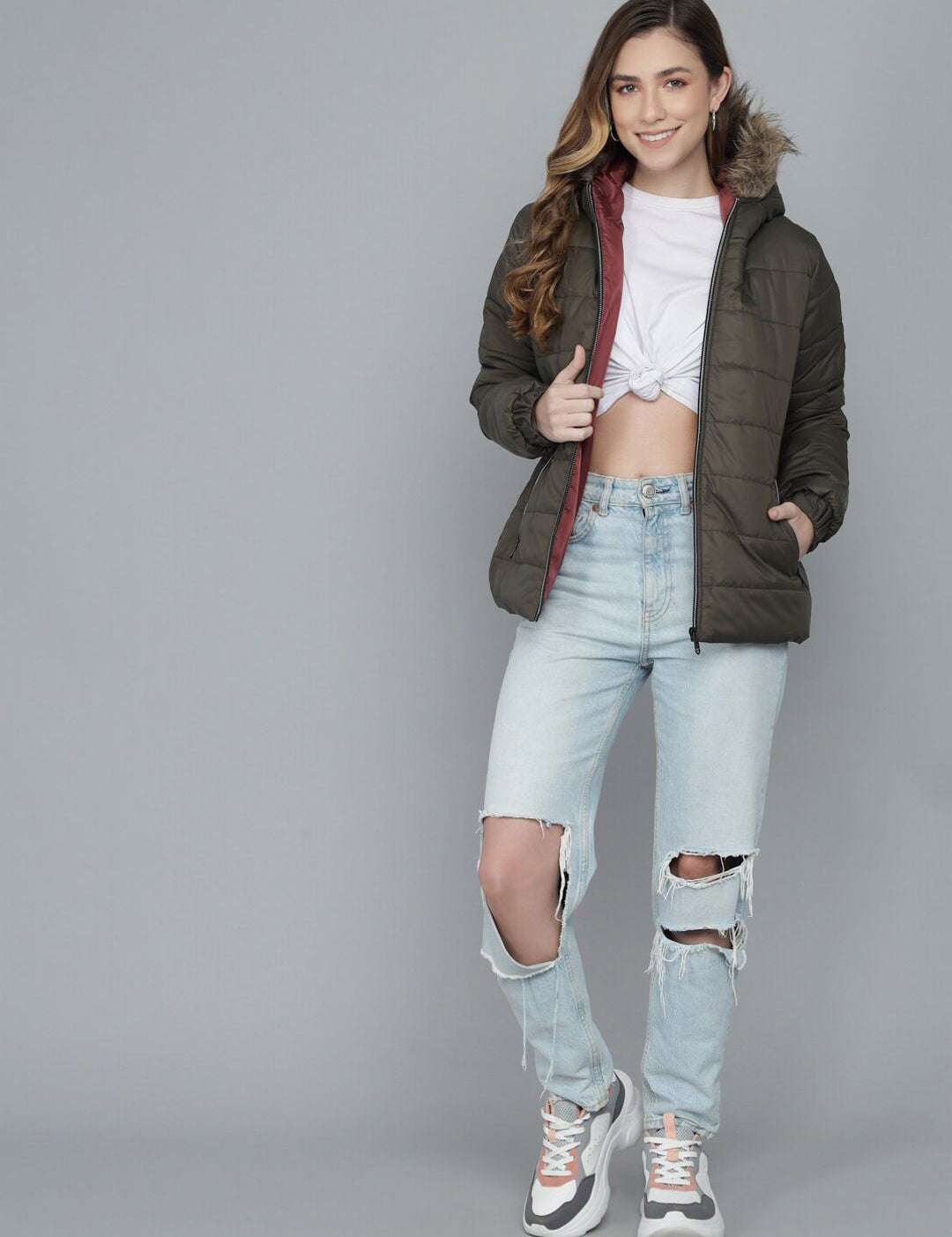 Kotty Women Olive Green Hooded Puffer Jacket