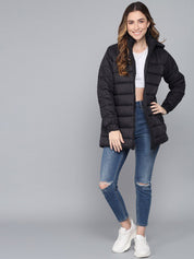 Kotty Women Black Longline Outdoor Puffer Jacket