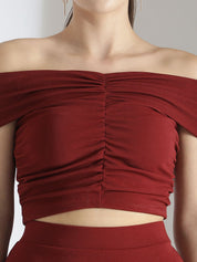 Kotty Maroon Off Shoulder Neck Top With Skirt