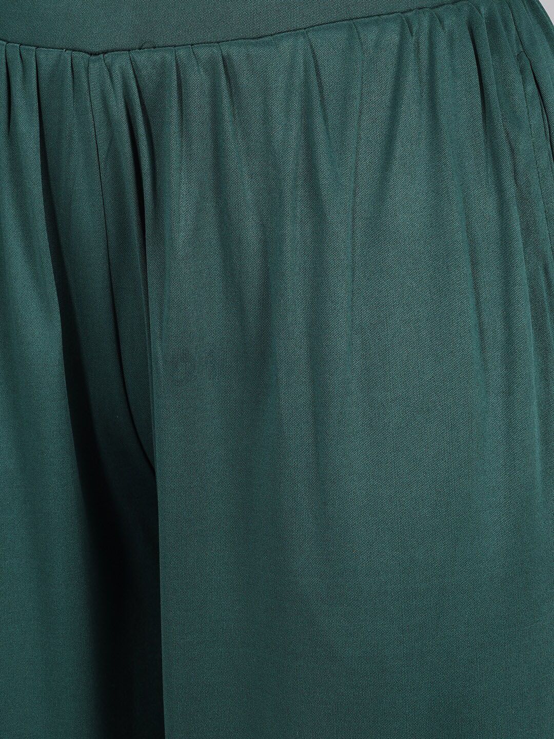 Kotty Women Green Flared High-Rise Pleated Parallel Trousers