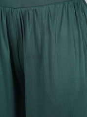 Kotty Women Green Flared High-Rise Pleated Parallel Trousers