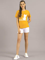 Kotty Women Yellow Printed Round Neck T-shirt