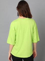 Kotty Green Typography Printed Drop-Shoulder Sleeves Oversized T-shirt