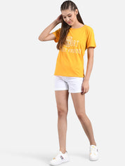Kotty Women Yellow Printed Round Neck T-shirt