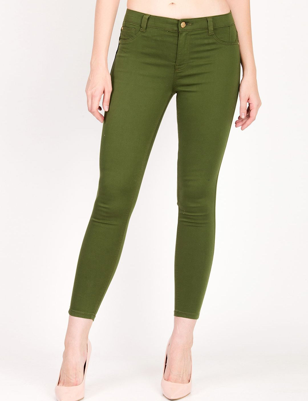 Kotty Women Olive Green Skinny Fit High-Rise Clean Look Jeans