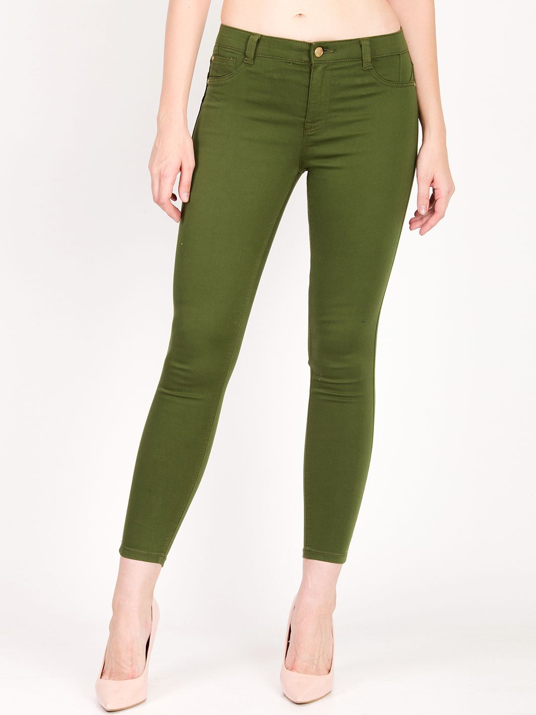 Kotty Women Olive Green Skinny Fit High-Rise Clean Look Jeans