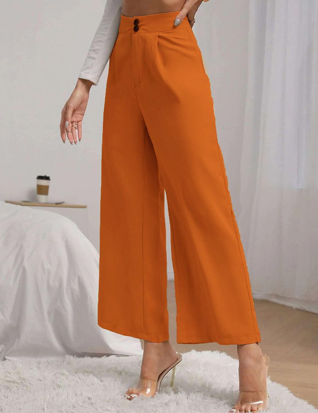 KOTTY BIZwear Women Yellow Relaxed Straight Fit High-Rise Easy Wash Pleated Trousers