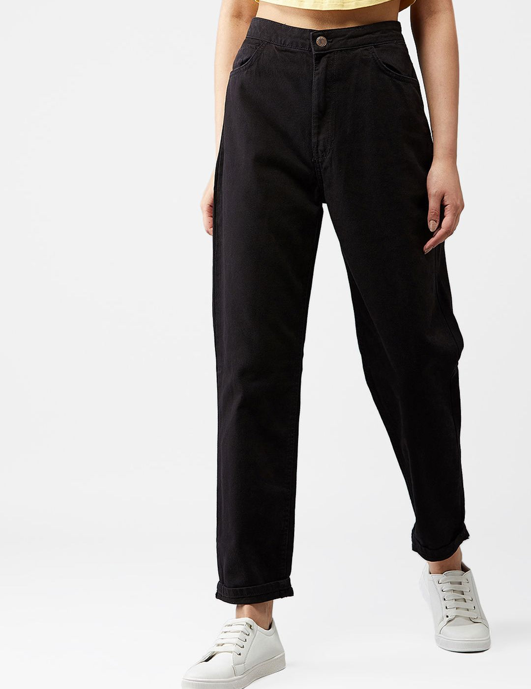 Kotty Women Black Boyfriend Fit High-Rise Clean Look Jeans