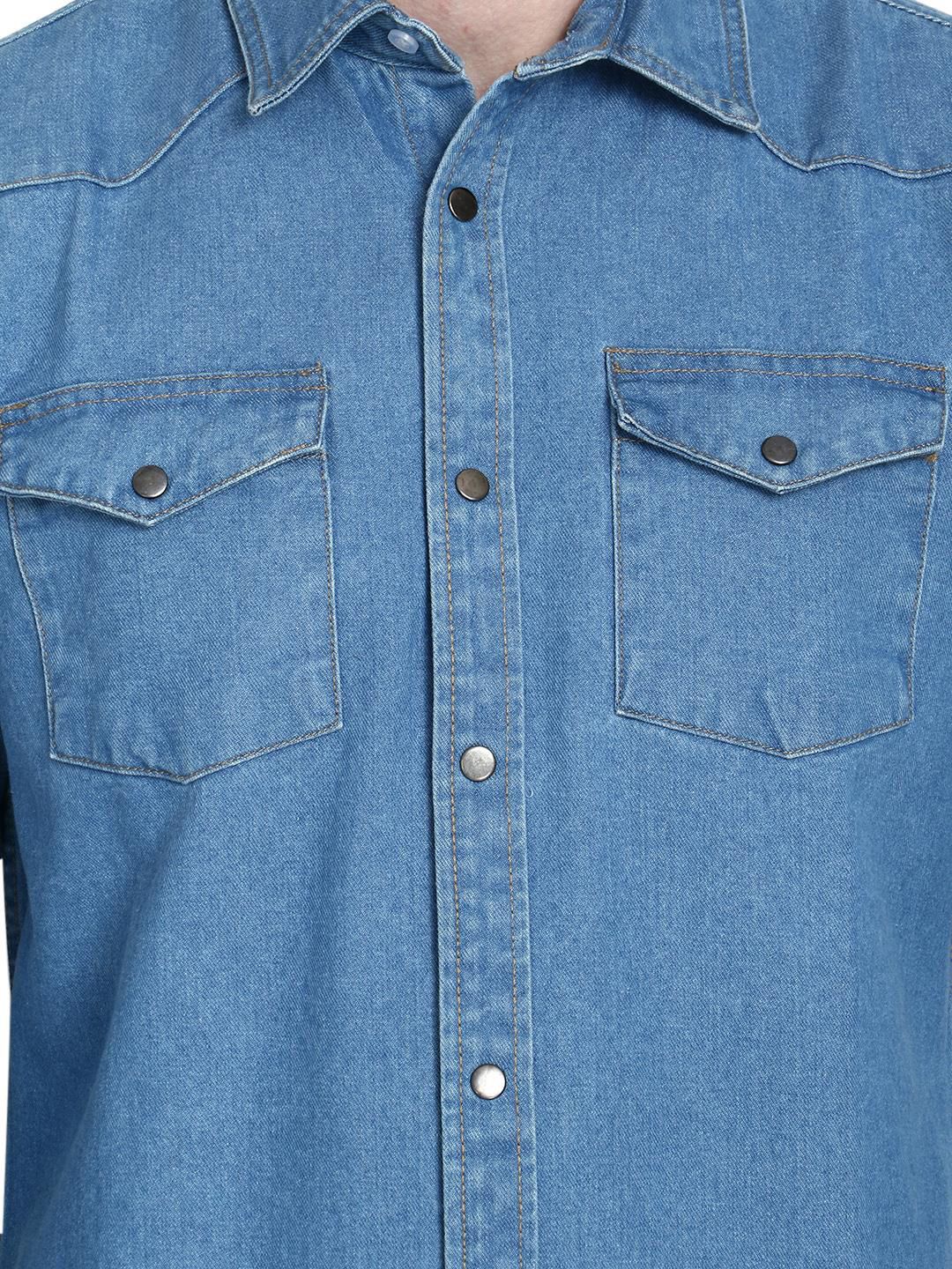 Kotty Men Blue Solid Lightweight Denim Jacket