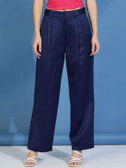 Kotty Women Relaxed Straight Fit High-Rise Easy Wash Pleated Trousers