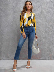 Kotty Abstract Printed Mandarin Collar Crepe Top