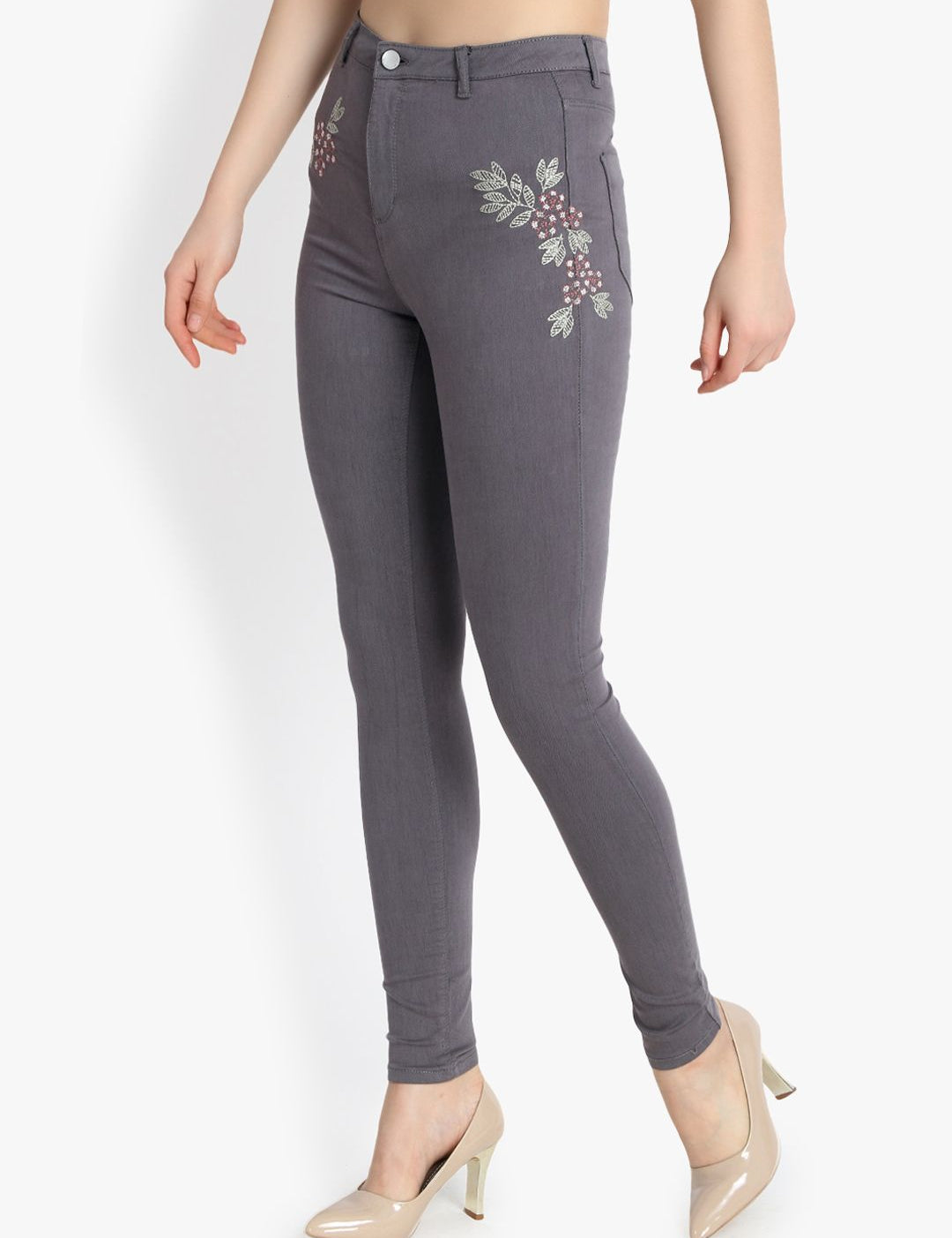 Kotty Women Grey Skinny Fit High-Rise Clean Look Stretchable Jeans