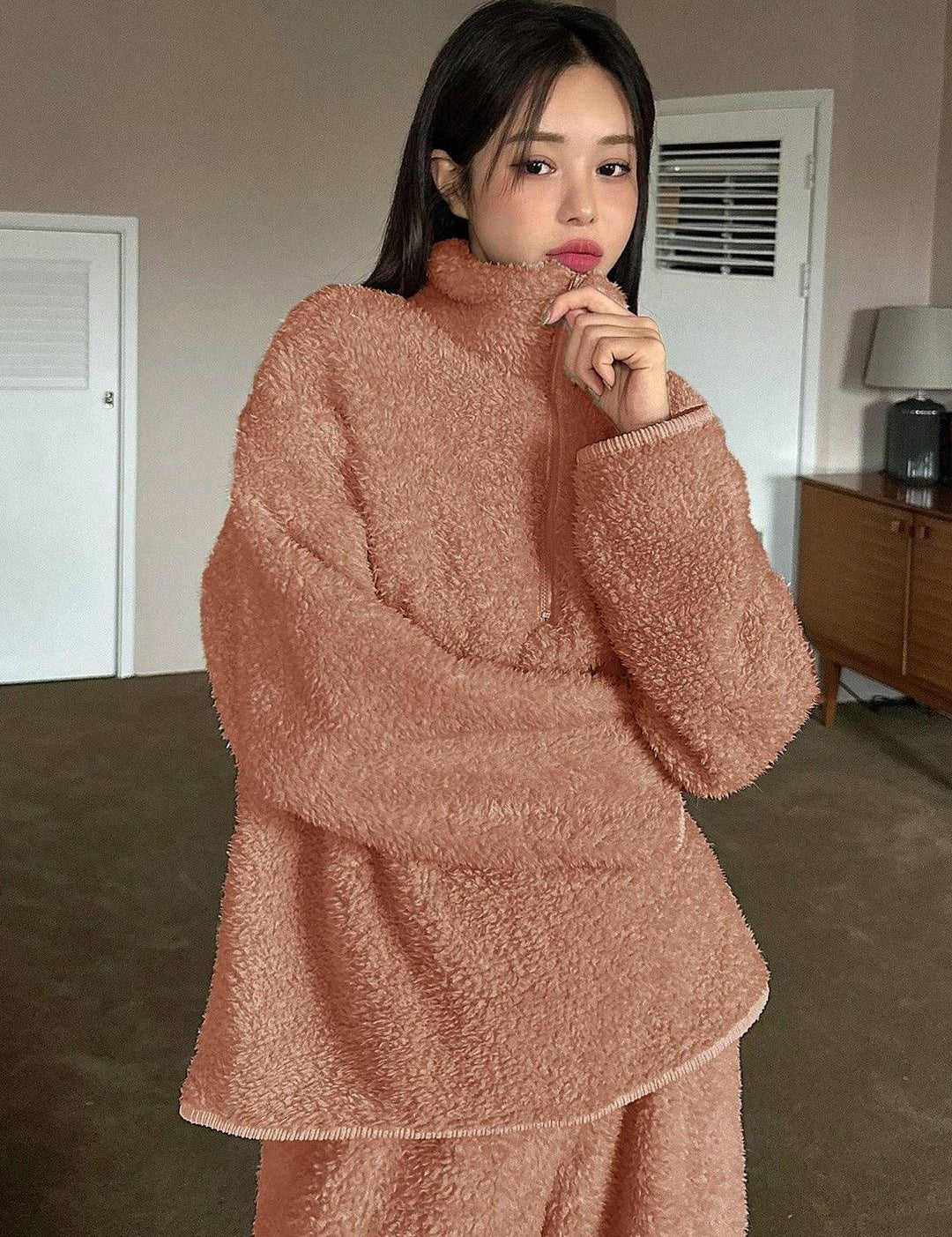 Kotty Women Lapel Collar Long Sleeves T-shirt With Pyjamas