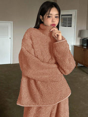 Kotty Women Lapel Collar Long Sleeves T-shirt With Pyjamas