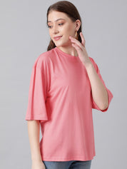 KOTTY Basics Round Neck Drop-Shoulder Sleeves Oversized Fit Cotton T-Shirt