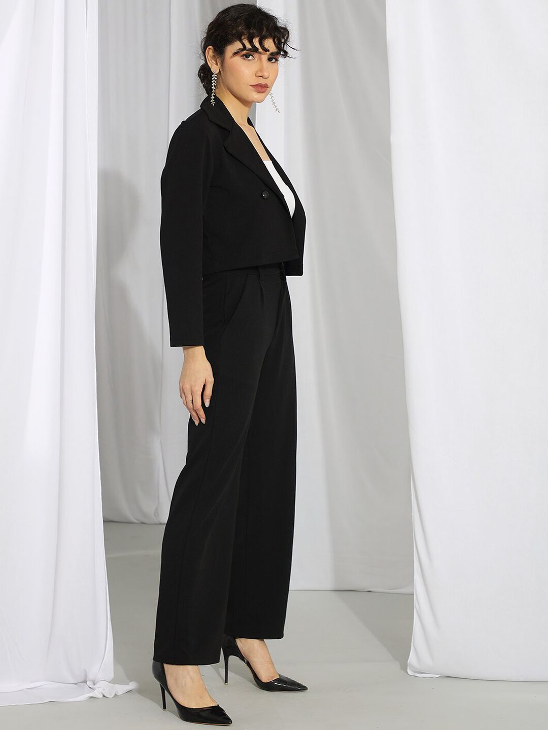 KOTTY BIZwear Black Shirt Collar Blazer & Trousers