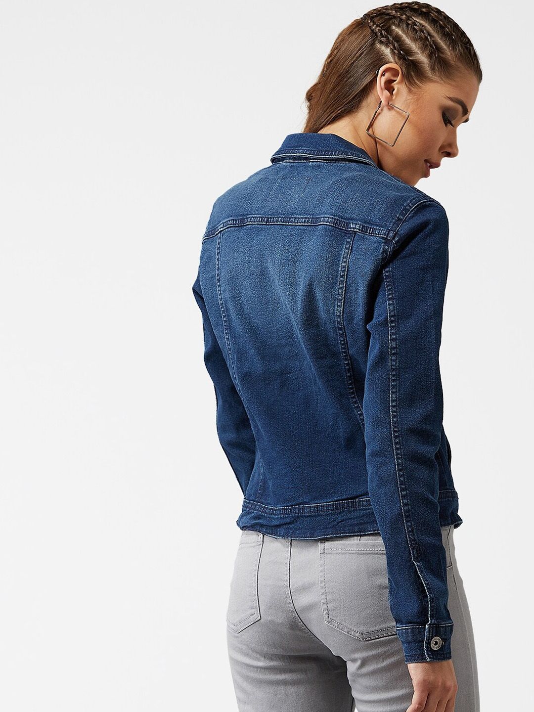 Kotty Women Navy Blue Solid Denim Jacket