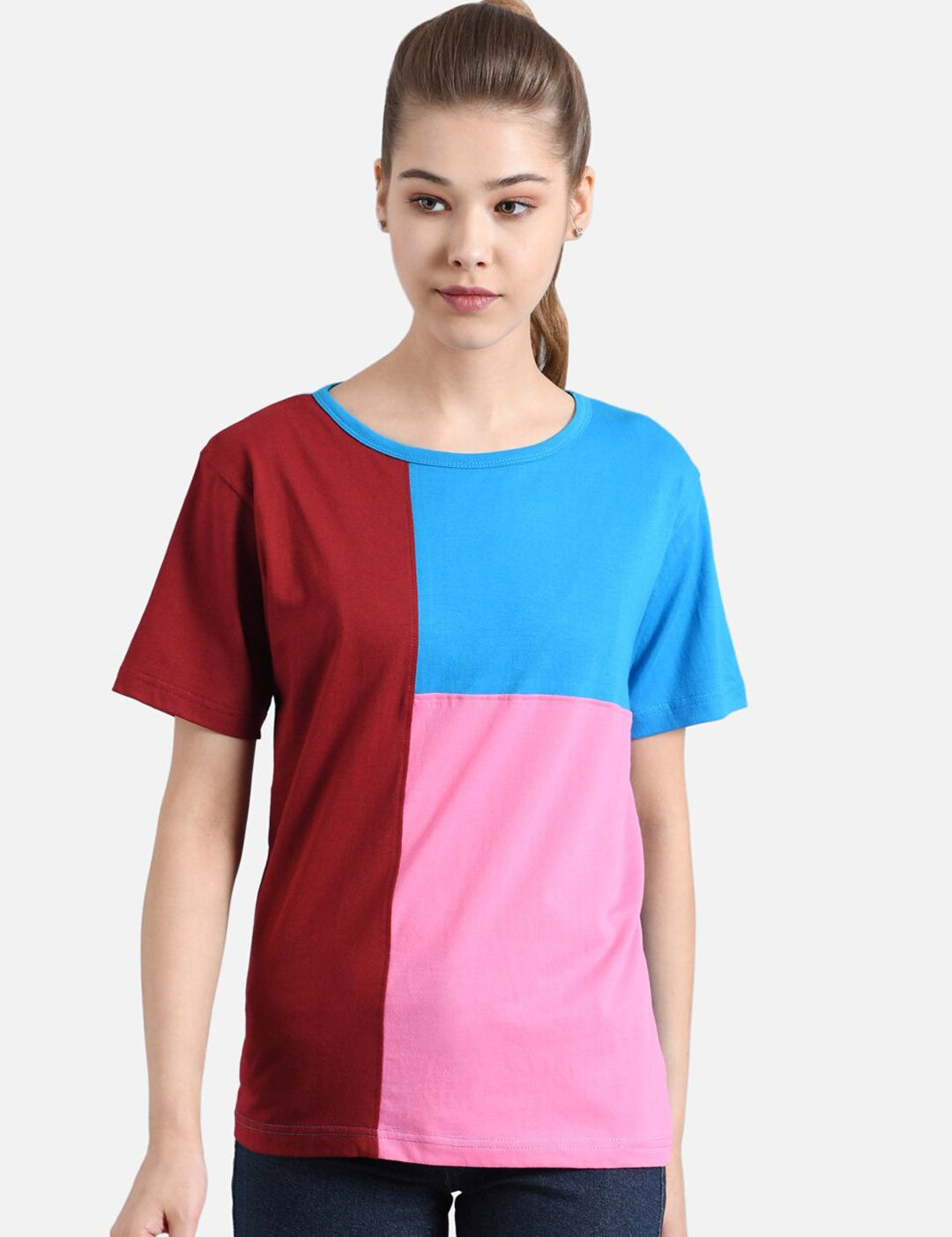 Kotty Women Multicoloured Colourblocked Round Neck T-shirt