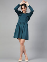 Kotty Green Ruffled Fit & Flare Knee Length Dress