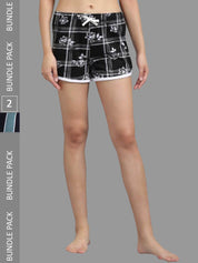 Kotty Pack of 2 Women Graphic Printed Low-Rise Gym Shorts