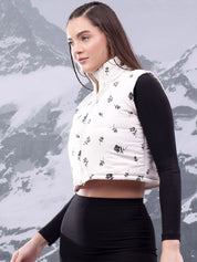 Kotty Women Floral Insulator Sleeveless Crop Puffer Jacket