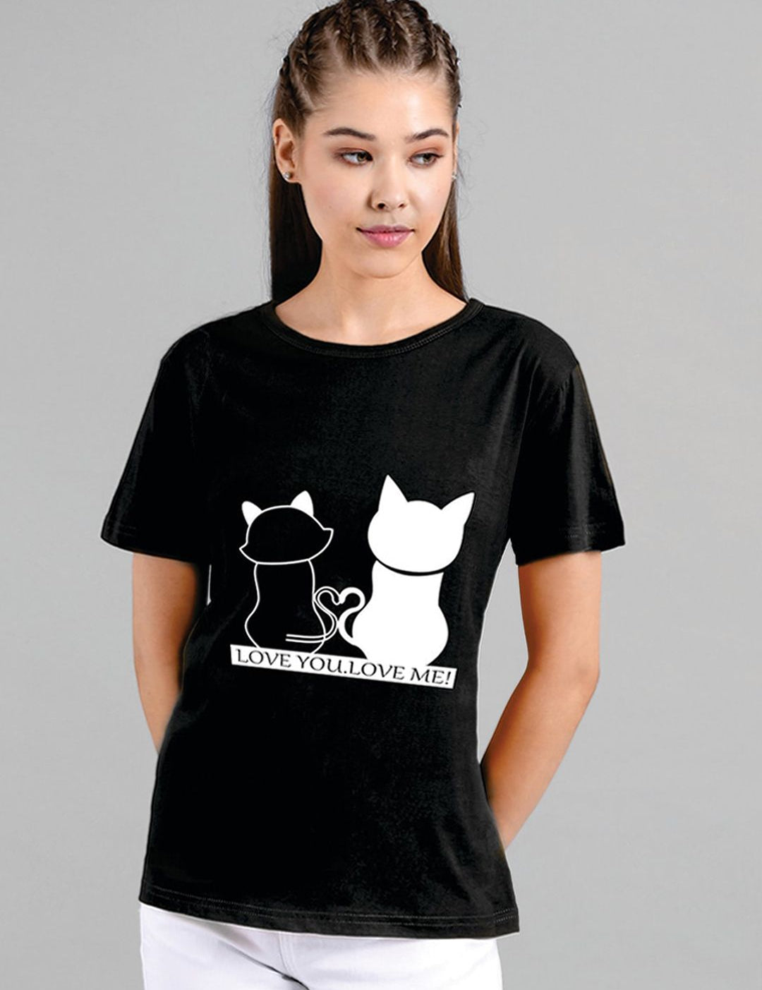 Kotty Women Black Printed Round Neck T-shirt