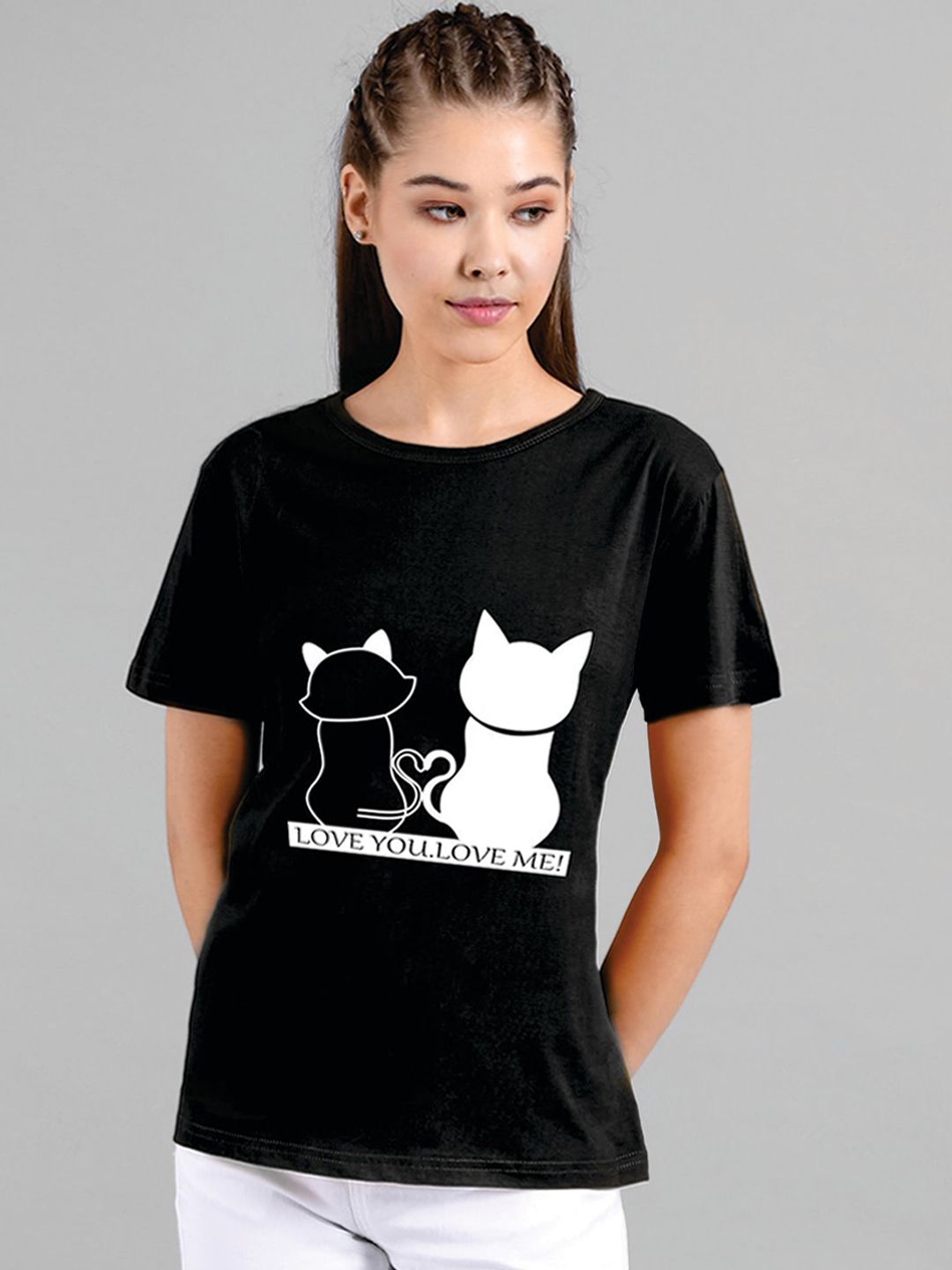 Kotty Women Black Printed Round Neck T-shirt