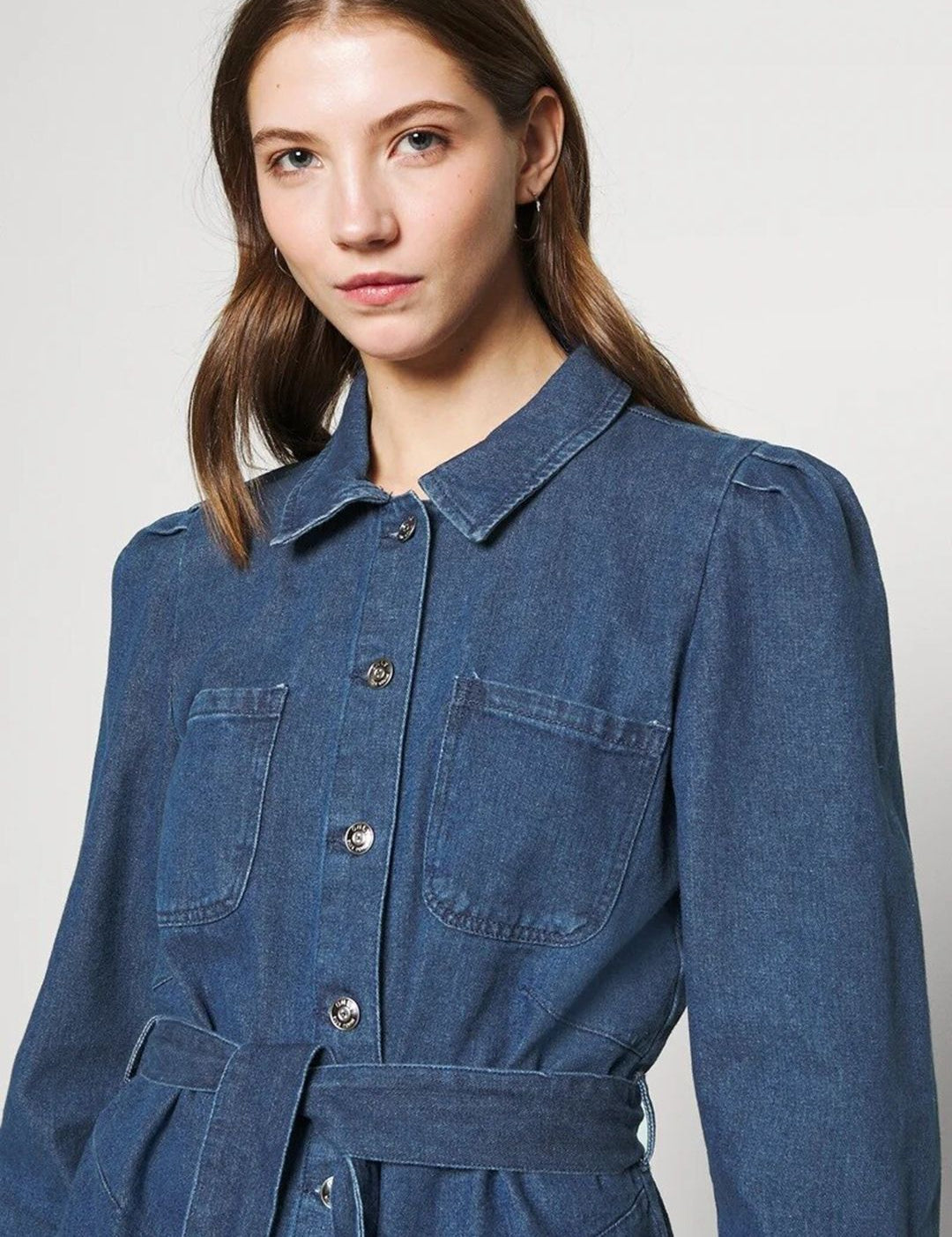 Kotty Women Blue Washed Longline Denim Jacket