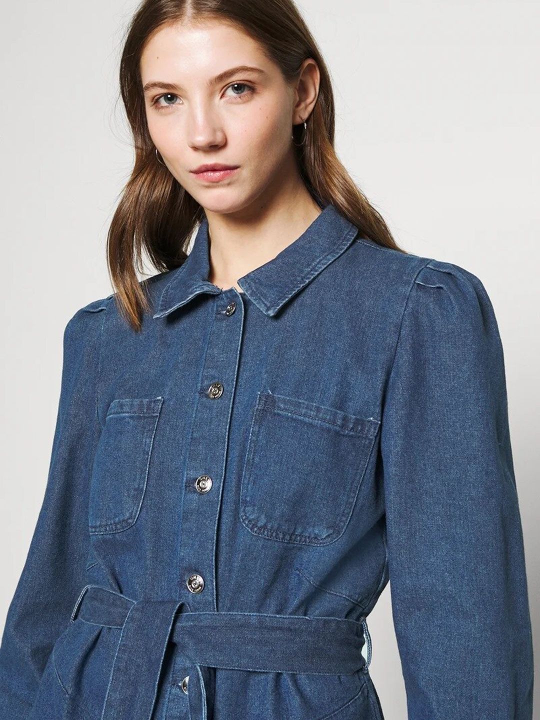 Kotty Women Blue Washed Longline Denim Jacket