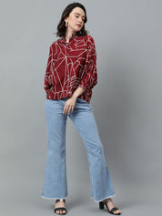 Kotty Maroon Abstract Printed Casual Shirt