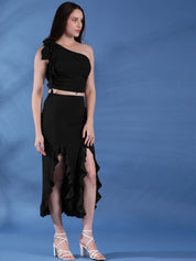 Kotty Black One Shoulder Top With Skirt
