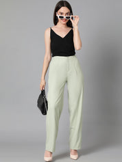 Kotty Women Green Relaxed Straight Leg Straight Fit High-Rise Easy Wash Parallel Trousers