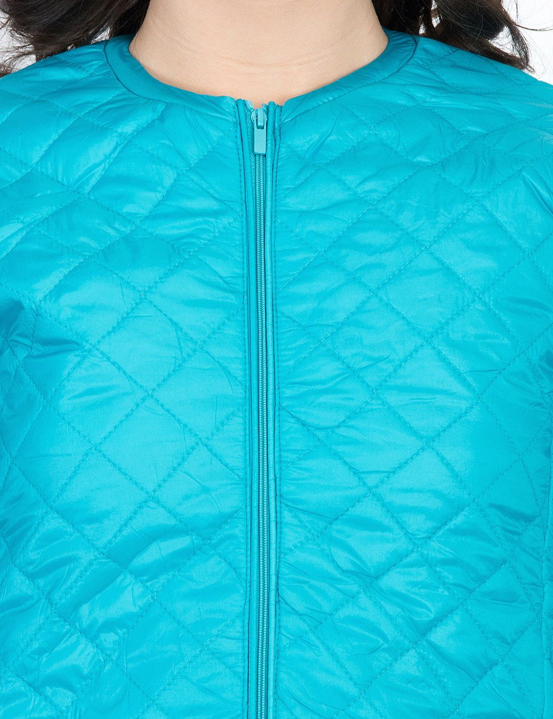 Kotty Women Blue Self Design Quilted Jacket