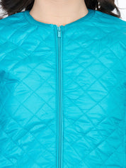 Kotty Women Blue Self Design Quilted Jacket