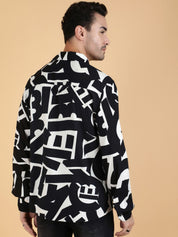 Kotty Men Relaxed Spread Collar Graphic Printed Cotton Casual Shirt