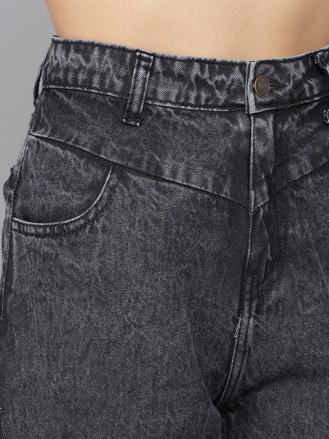 Kotty Women Black High-Rise Heavy Fade Acid Wash Non Stretchable Jeans