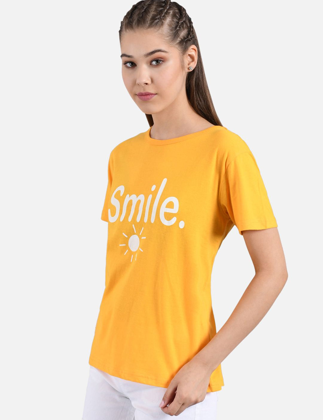 Kotty Women Yellow Printed Round Neck T-shirt