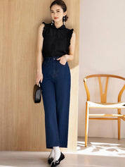 Kotty Women Blue Jean Straight Fit High-Rise Clean Look Stretchable Jeans